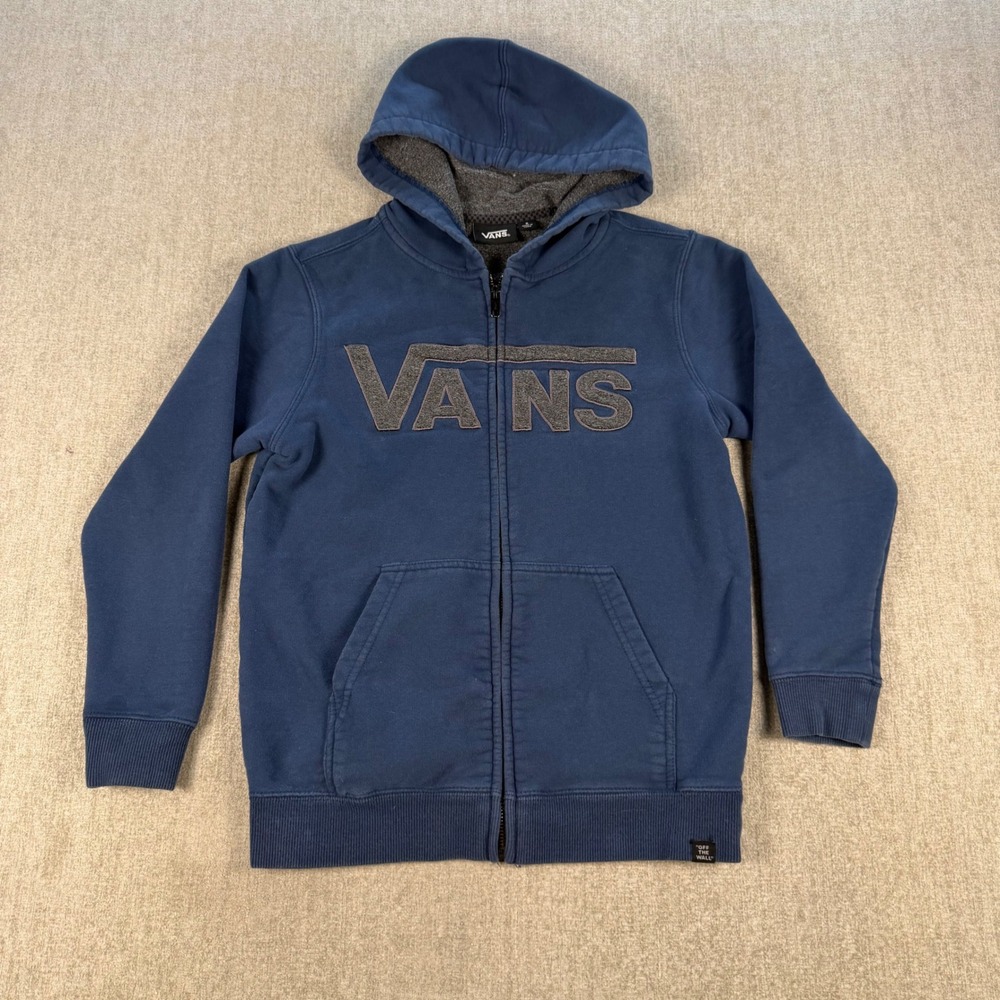 Vans Zip Up Hoodie Women S Blue Gray Logo Fleece Lined Skate Streetwear